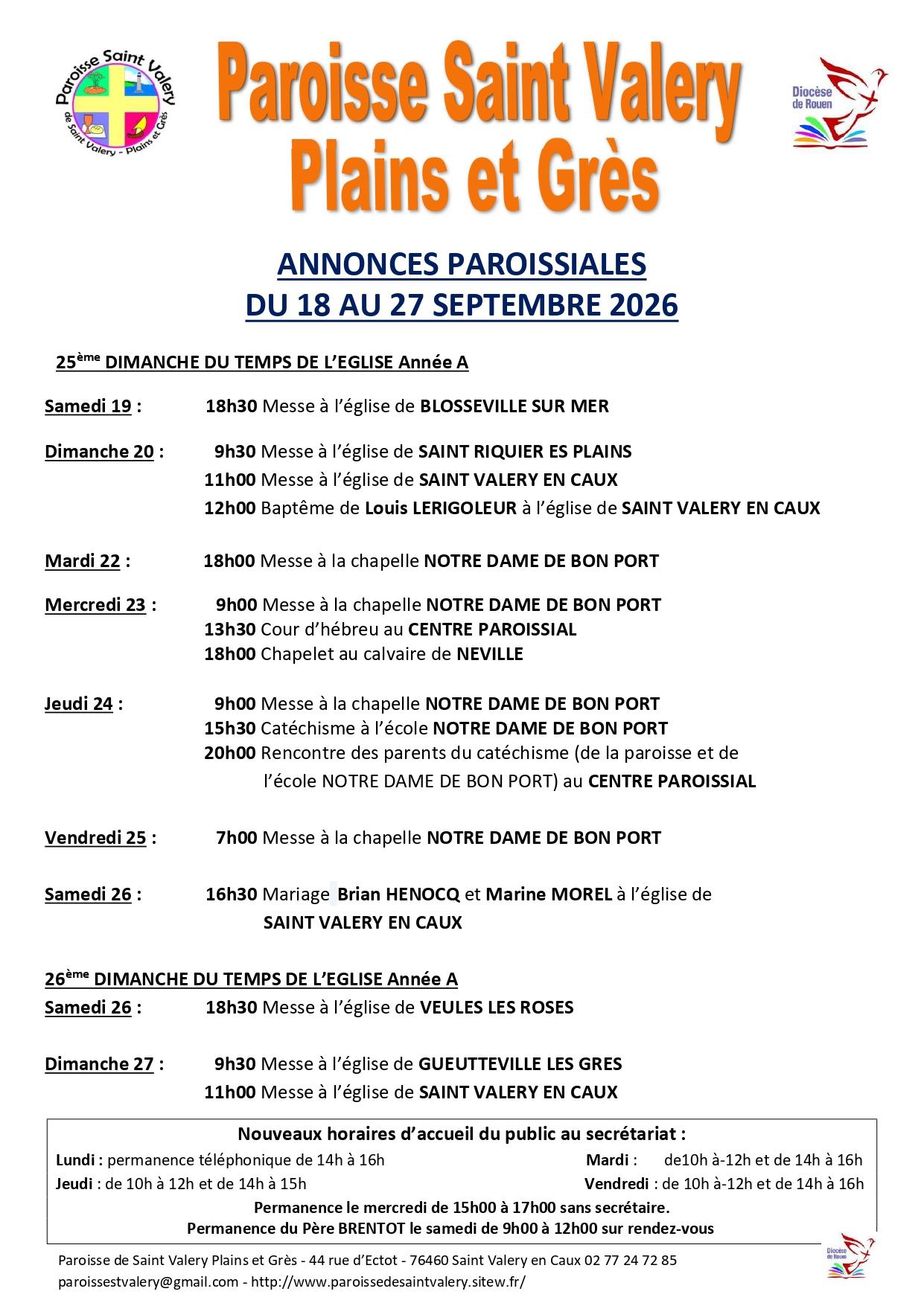 Annonces paroissiales du 18 au 27 septembre 2026 page 0001