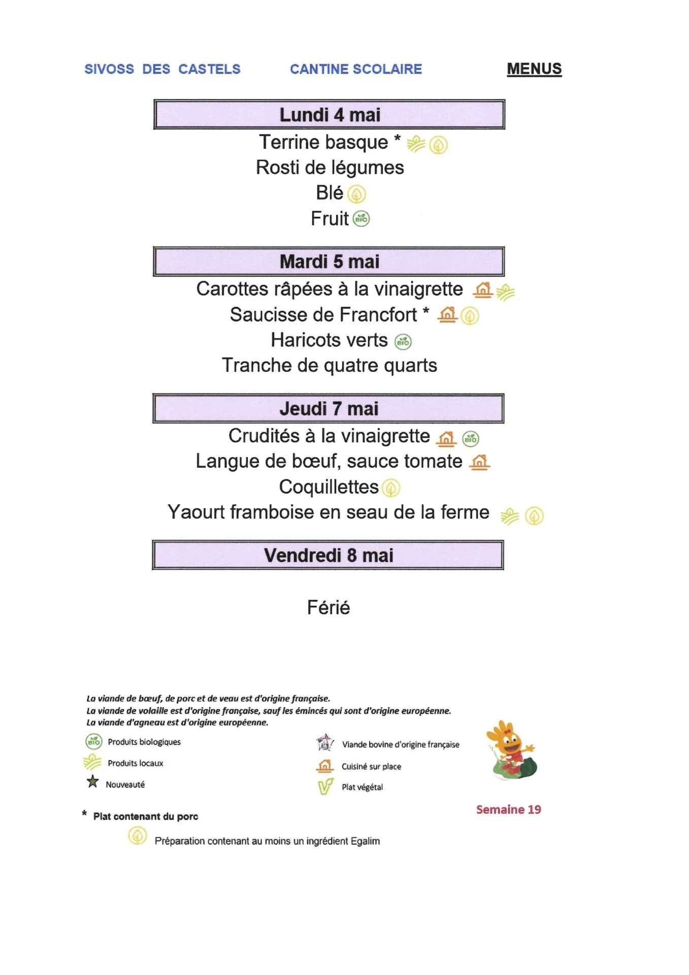 Menu 4 mai