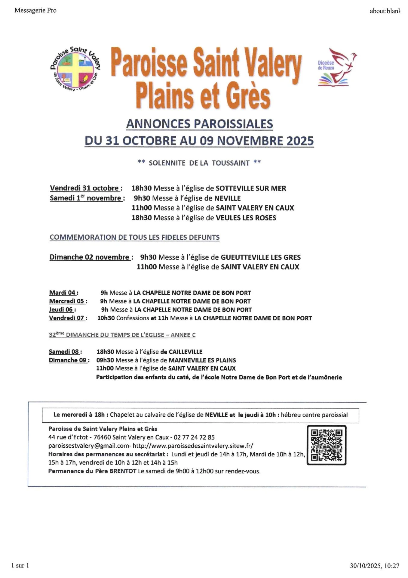 Paroisse 31 10 au 9 11